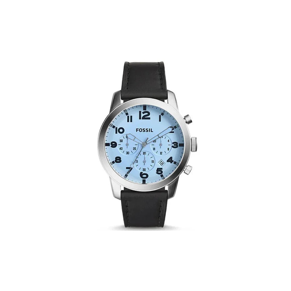 Fossil Pilot Chronograph Sky Blue Dial Black Leather Strap Watch for Men - FS5162 Watches Fossil   