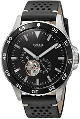 Fossil Crewmaster Sports Automatic Black Dial Black Leather Strap Watch for Men - ME3148 Watches Fossil   