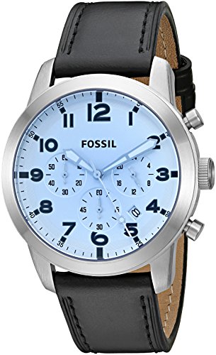 Fossil Pilot Chronograph Sky Blue Dial Black Leather Strap Watch for Men - FS5162 Watches Fossil   