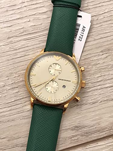 Emporio Armani Chronograph Champagne Dial Green Leather Strap Watch For Men - AR1722 Watches Emporio Armani   