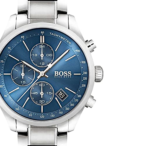 Hugo Boss Grand Prix Blue Dial Silver Steel Strap Watch for Men - 1513478 Watches Hugo Boss   