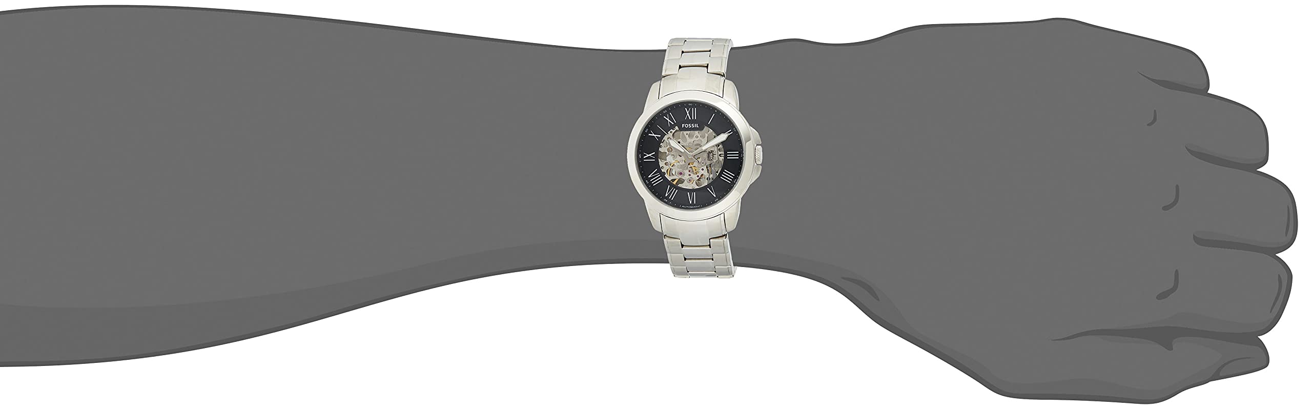 Fossil Grant Automatic Skeleton Black Dial Silver Steel Strap Watch for Men - ME3103 Watches Fossil   