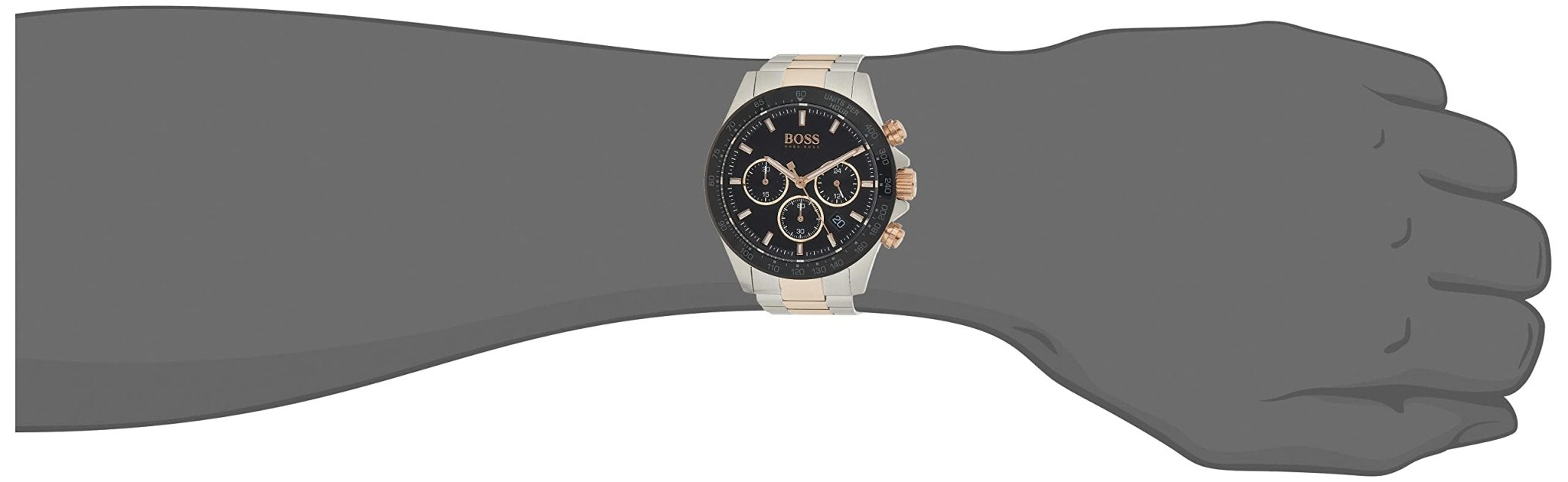 Hugo Boss Here Chronograph Black Dial Two Tone Steel Strap Watch for Men - 1513757 Watches Hugo Boss   