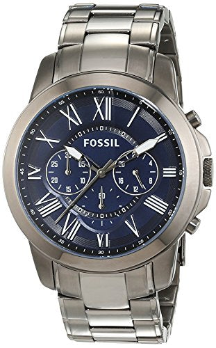 Fossil Grant Chronograph Blue Dial Grey Steel Strap Watch for Men - FS4831 Watches Fossil   