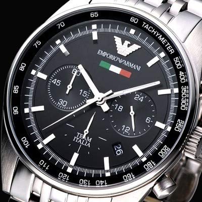 Emporio Armani Team Italia Chronograph Black Dial Silver Stainless Steel Strap Watch For Men - AR5983 Watches Emporio Armani   