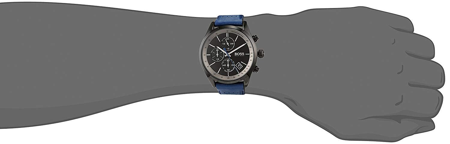 Hugo Boss Grand Prix Chronograph Black Dial Blue Leather Strap Watch for Men - 1513563 Watches Hugo Boss   