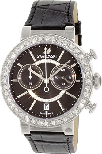 Swarovski Citra Sphere Chronograph Black Dial Black Leather Strap Watch for Women - 5027131 Watches Swarovski   