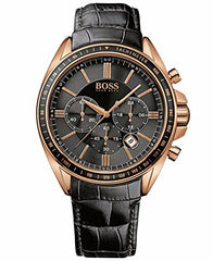 Hugo Boss Driver Black Dial Black Leather Strap Watch for Men - 1513092 Watches Hugo Boss   