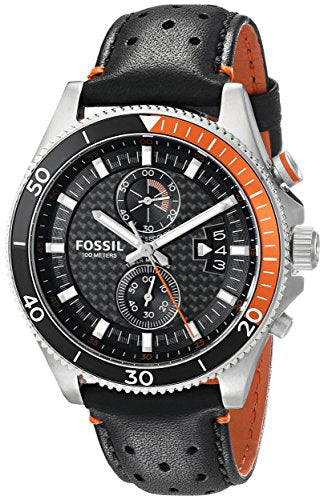 Fossil Wakefield Chronograph Black Dial Black Leather Strap Watch for Men - CH2953 Watches Fossil   