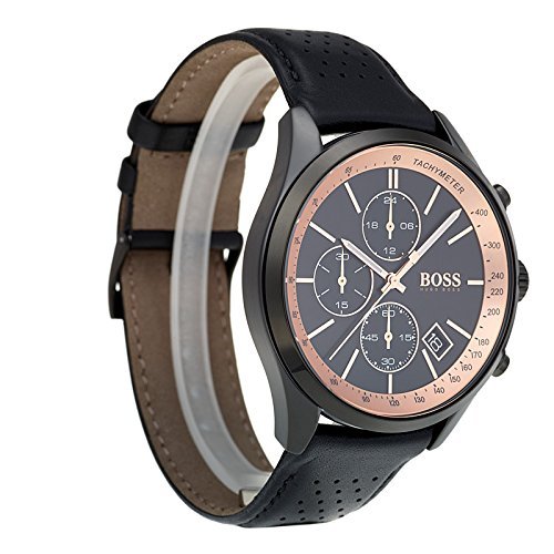 Hugo Boss Grand Prix Chronograph Black Dial Black Leather Strap Watch for Men - 1513550 Watches Hugo Boss   