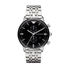 Emporio Armani Chronograph Black Dial Silver Stainless Steel Watch For Men - AR0389 Watches Emporio Armani   