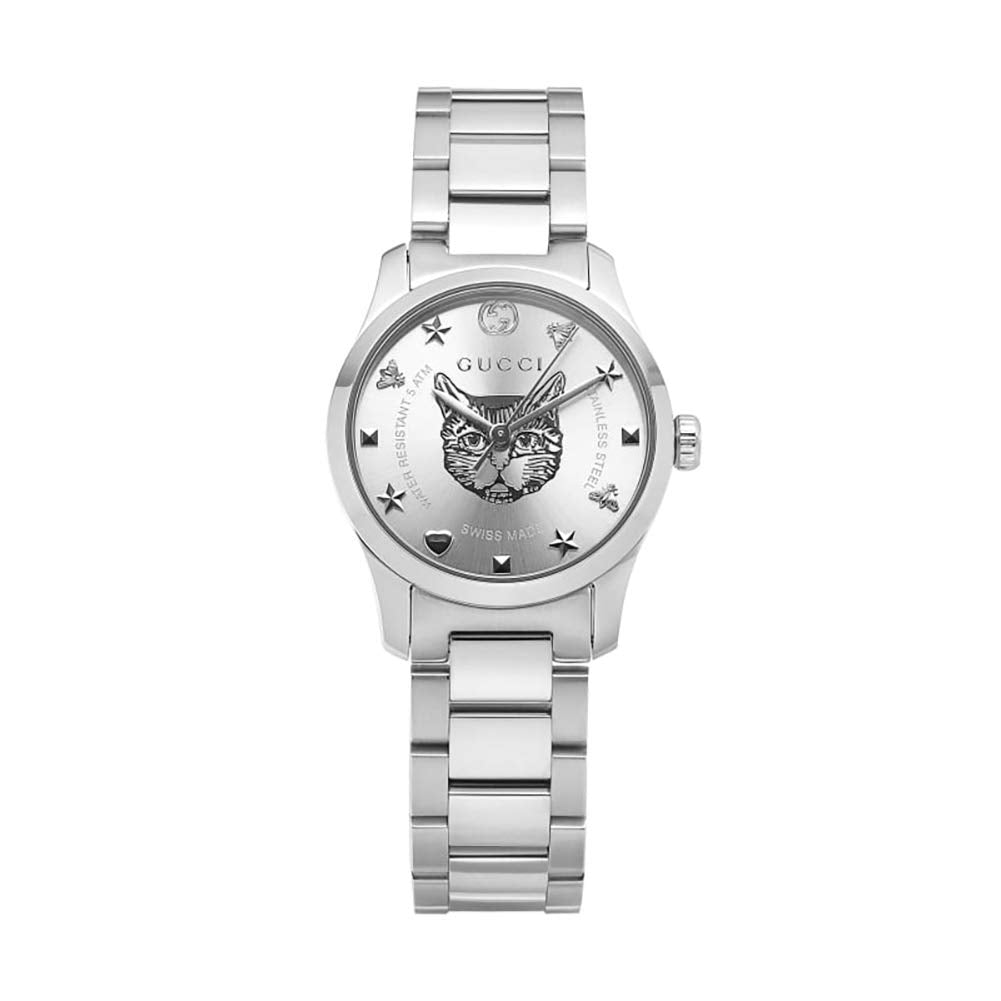 Gucci G Timeless Silver Dial Silver Steel Strap Watch For Women - YA126595 Watches Gucci   