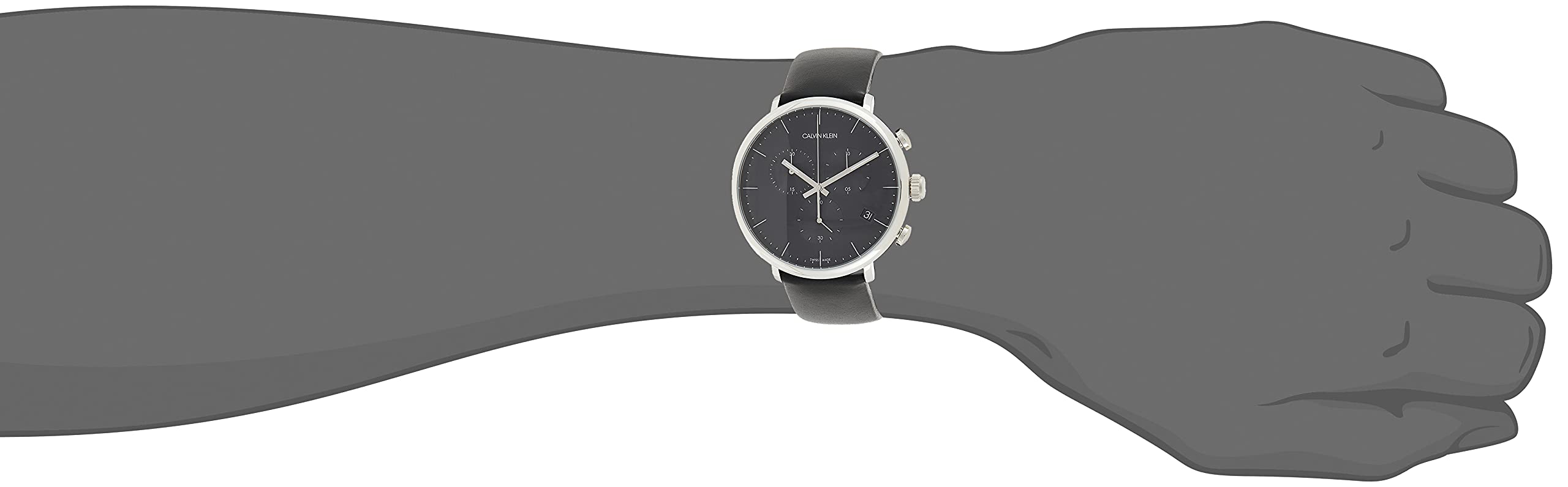 Calvin Klein High Noon Chronograph Black Dial Black Leather Strap Watch for Men - K8M271C1 Watches Calvin Klein   