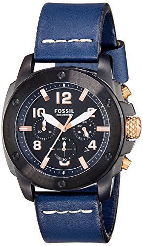 Fossil Modern Machine Chronograph Black Dial Blue Leather Strap Watch for Men - FS5066 Watches Fossil   