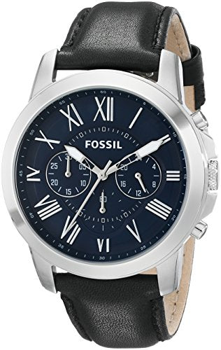 Fossil Grant Chronograph Blue Dial Black Leather Strap Watch for Men - FS4990 Watches Fossil   