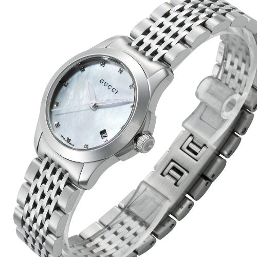 Gucci G Timeless Diamonds Mother of Pearl Dial Silver Steel Strap Watch For Women - YA126504 Watches Gucci   