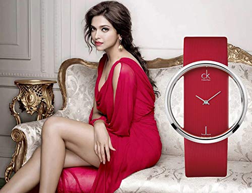 Calvin Klein Glam Transparent Dial Red Leather Strap Watch for Women - K9423144 Watches Calvin Klein   