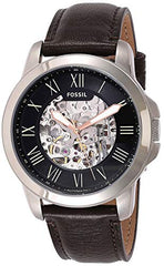 Fossil Grant Automatic Skeleton Black Dial Brown Leather Strap Watch for Men - ME3100 Watches Fossil   