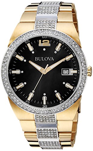 Bulova Crystal Black Dial Two Tone Steel Strap Watch for Men - 98B235 Watches Bulova   