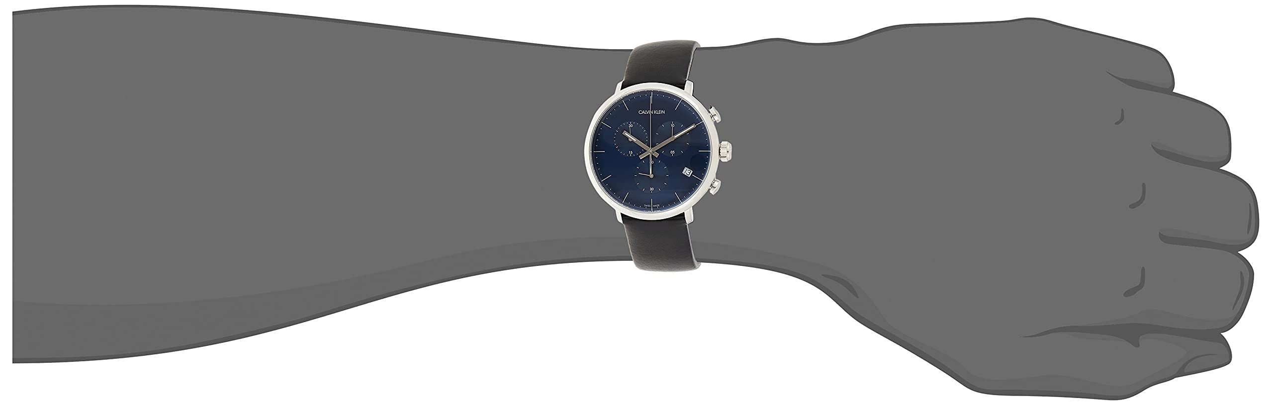 Calvin Klein High Noon Chronograph Blue Dial Black Leather Strap Watch for Men - K8M271CN Watches Calvin Klein   