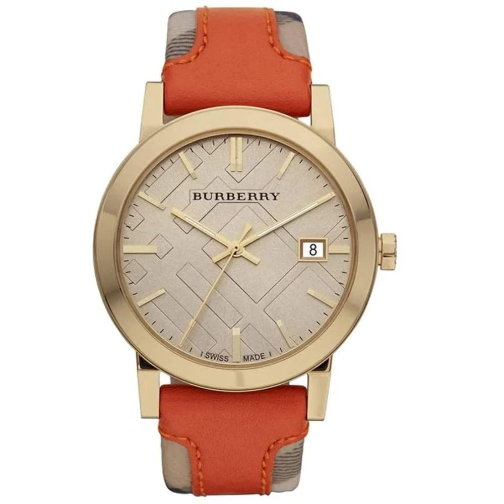 Burberry The City Gold Dial Orange Leather Strap Watch for Women - BU9016 Watches Burberry   