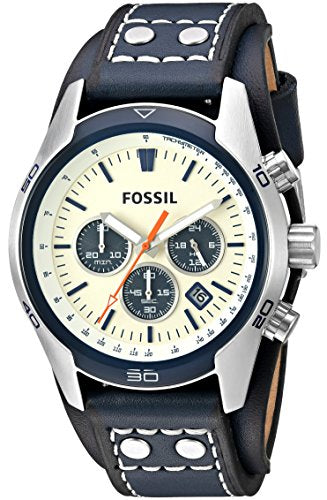 Fossil Coachman Chronograph White Dial Blue Leather Strap Watch for Men - CH3051 Watches Fossil   