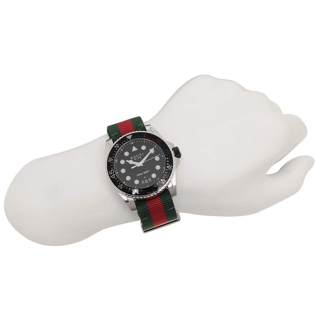 Gucci Dive Black Dial Red & Green Nylon Strap Watch For Men - YA136209 Watches Gucci   