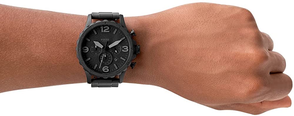 Fossil Nate Chronograph Black Dial Black Steel Strap Watch for Men - JR1401 Watches Fossil   