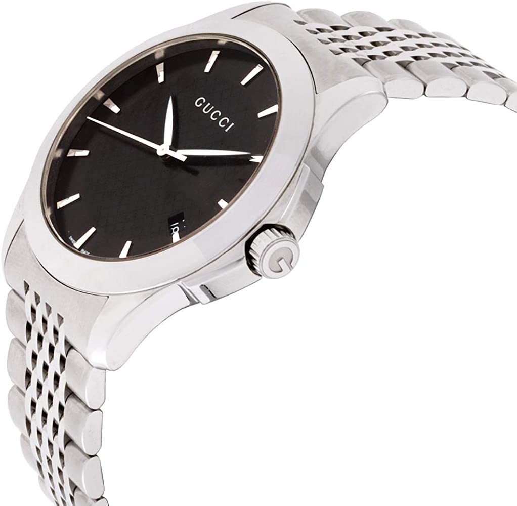 Gucci G Timeless Black Dial Silver Steel Strap Watch For Men - YA126402 Watches Gucci   