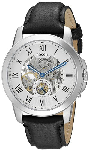 Fossil Grant Skeleton White Dial Black Leather Strap Watch for Men -  ME3053 Watches Fossil   