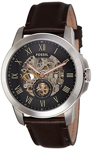 Fossil Grant Automatic Skeleton Black Dial Brown Leather Strap Watch for Men - ME3095 Watches Fossil   