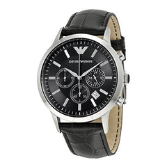 Emporio Armani Renato Chronograph Black Dial Black Leather Strap Watch For Men - AR2447 Watches Emporio Armani   