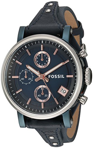 Fossil Boyfriend Sport Chronograph Blue Dial Blue Leather Strap Watch for Women - ES4113 Watches Fossil   