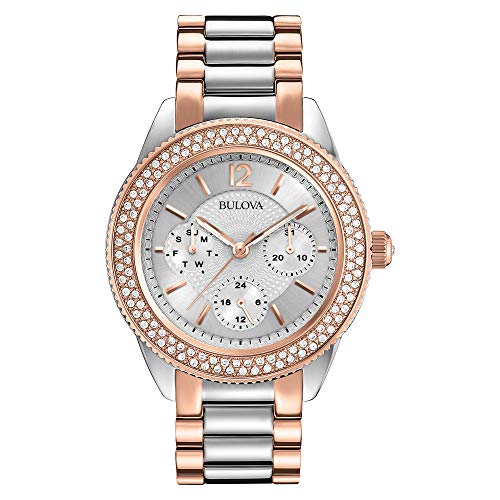 Bulova Crystal Collection Silver Dial Two Tone Steel Strap Watch for Women - 98N100 Watches Bulova   