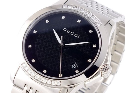 Gucci G Timeless Diamond Black Dial Silver Steel Strap Watch For Women - YA126408 Watches Gucci   