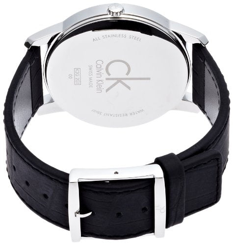 Calvin Klein City Date Silver Dial Black Leather Strap Watch for Men - K2G2G1C6 Watches Calvin Klein   