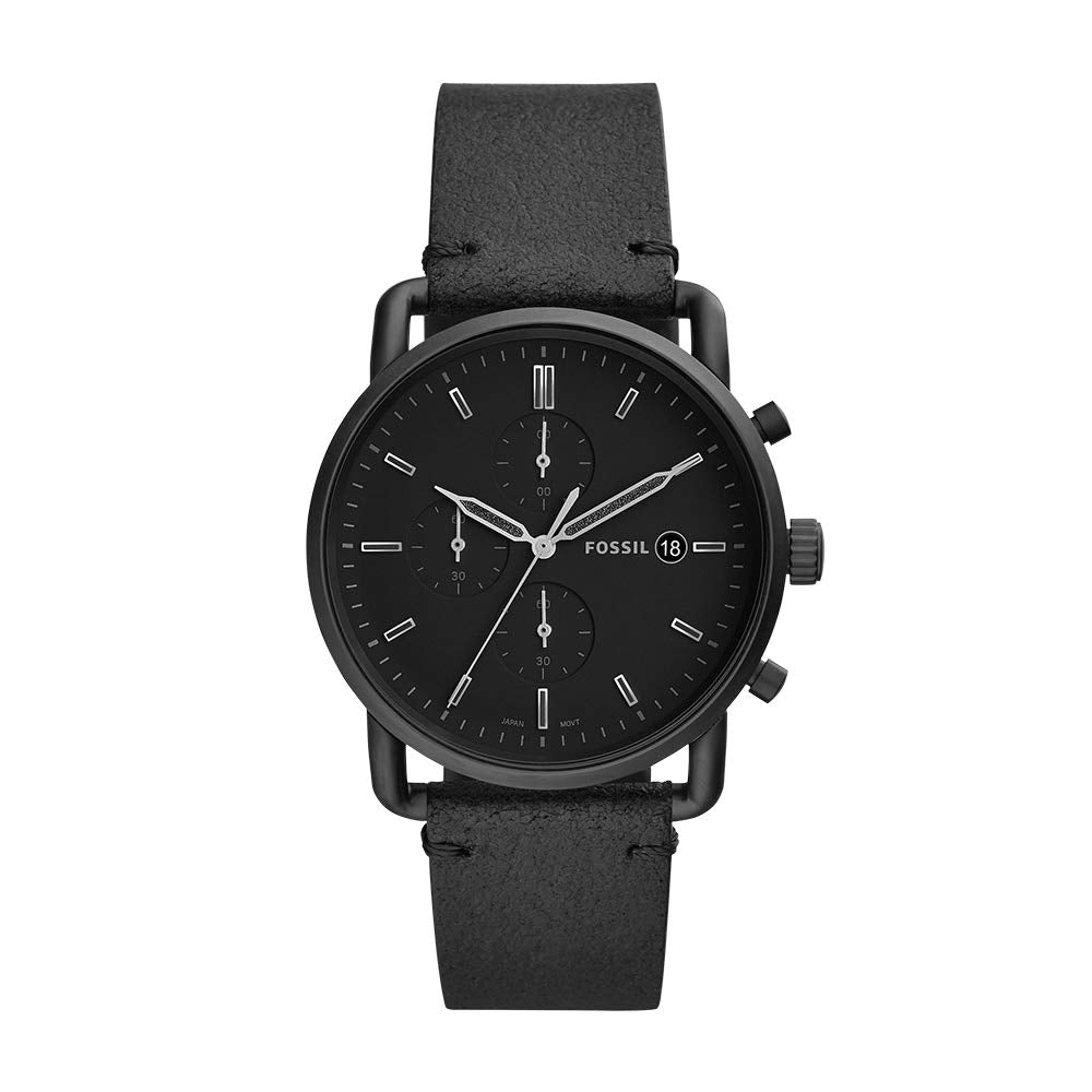 Fossil Commuter Black Dial Black Leather Strap Watch for for Men - FS5504 Watches Fossil   