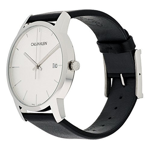 Calvin Klein City White Dial Black Leather Strap Watch for Men - K2G2G1CD Watches Calvin Klein   