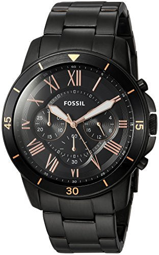 Fossil Grant Sport Chronograph Black Dial Black Steel Strap Watch for Men - FS5374 Watches Fossil   