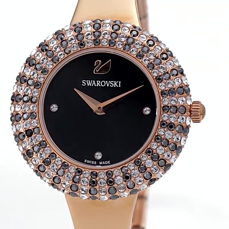 Swarovski Crystal Rose Black Dial Rose Gold Steel Strap Watch for Women - 5484050 Watches Swarovski   