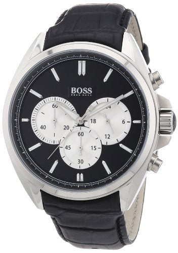 Hugo Boss Driver Black Dial Black Leather Strap Watch for Men - 1512879 Watches Hugo Boss   