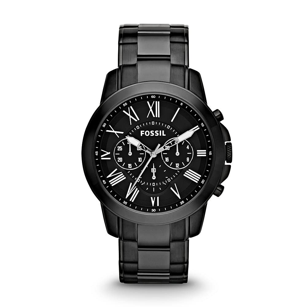 Fossil Grant Chronograph Black Dial Black Steel Strap Watch for Men - FS4832 Watches Fossil   