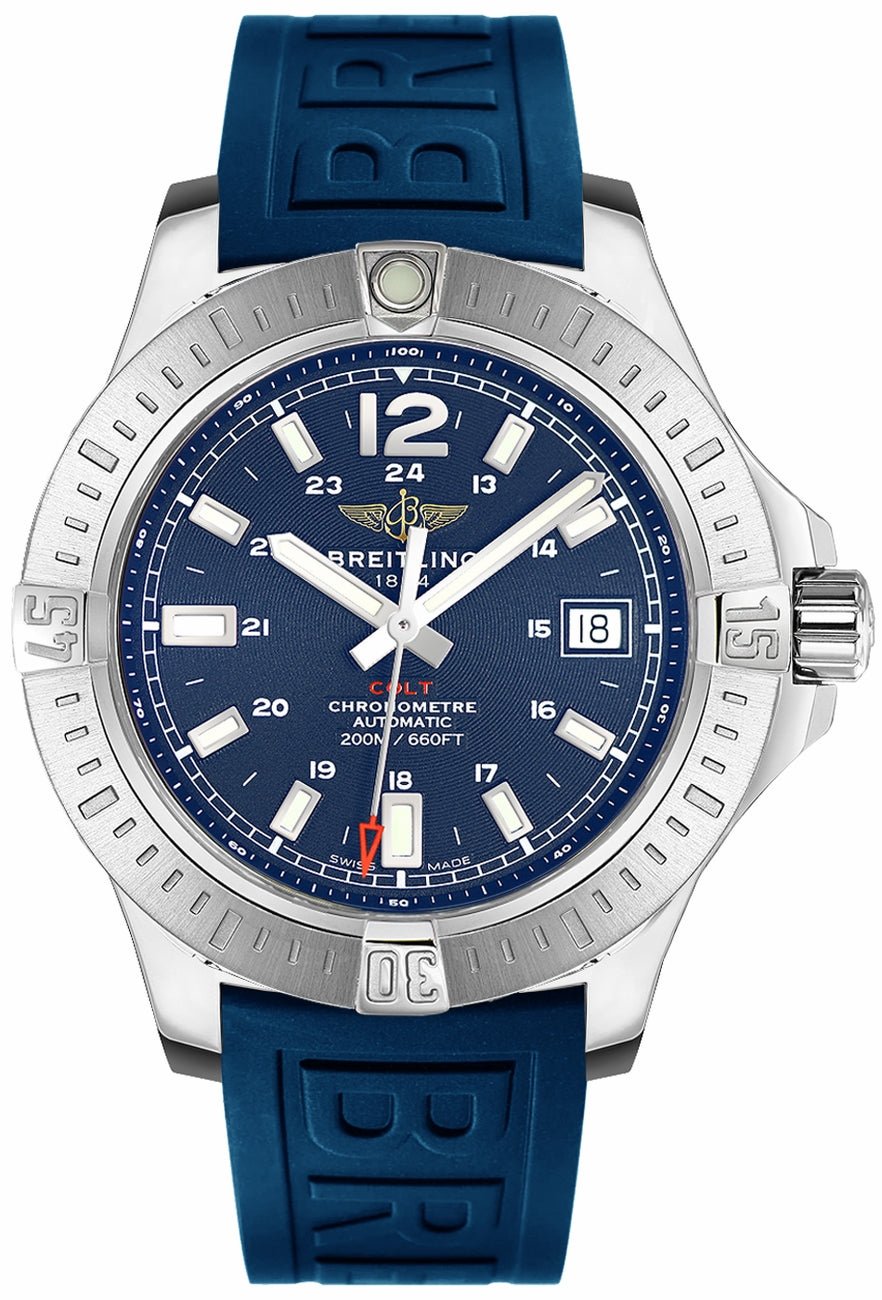 Breitling Colt Automatic 44mm Blue Dial Rubber Strap Mens Watch - A1738811-C906-157S Watches Breitling   