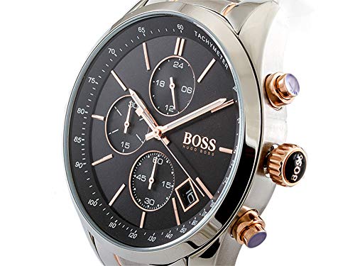 Hugo Boss Grand Prix Black Dial Two Tone Steel Strap Watch for Men - 1513473 Watches Hugo Boss   