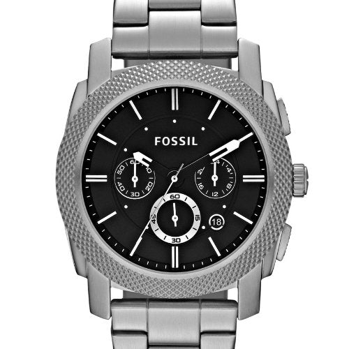 Fossil Machine Chronograph Black Dial Silver Steel Strap Watch for Men - FS4776 Watches Fossil   