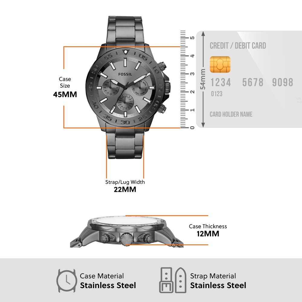 Fossil Bannon Multifunction Chronograph Grey Dial Gray Steel Strap Watch for Men - BQ2491 Watches Fossil   