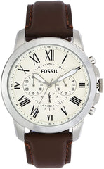 Fossil Grant Chronograph Beige Dial Brown Leather Strap Watch for Men - FS4735 Watches Fossil   