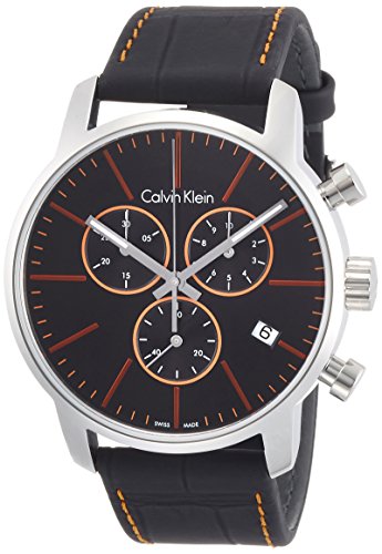 Calvin Klein City Chronograph Black Dial Black Leather Strap Watch for Men - K2G271C1 Watches Calvin Klein   