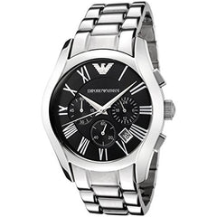 Emporio Armani Valente Chronograph Black Dial Silver Stainless Steel Watch For Men - AR0673 Watches Emporio Armani   