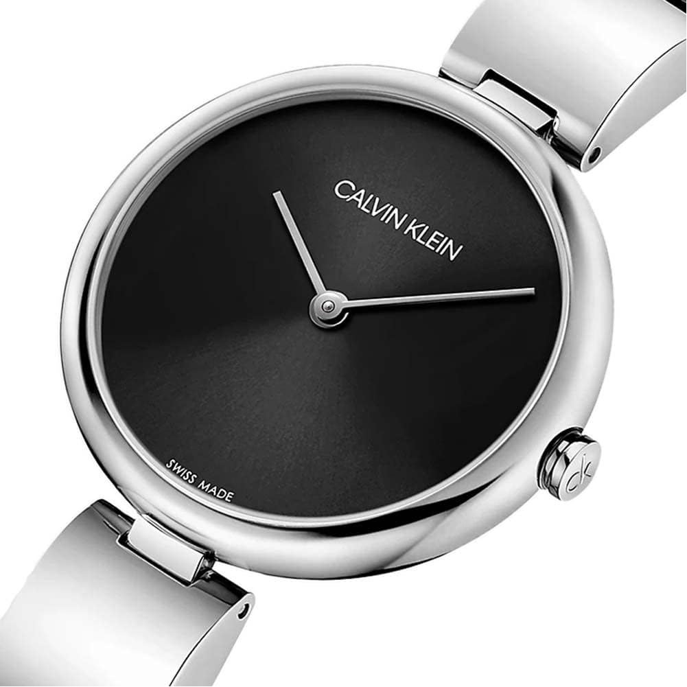 Calvin Klein Wavy Black Dial Silver Steel Strap Watch for Women - K9U23141 Watches Calvin Klein   